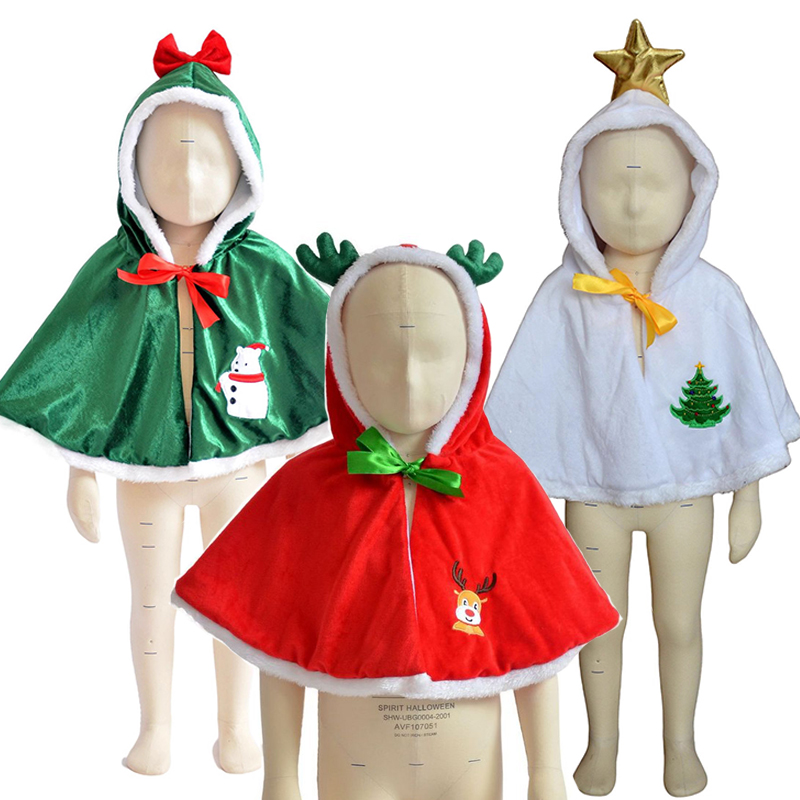 Elf Costume Christmas - グリーンエルフクリスマスフード付きポンチョ新年衣装幼児男の子白い雪だるまマントコスチューム女の赤ちゃん赤いサンタクロースケープ