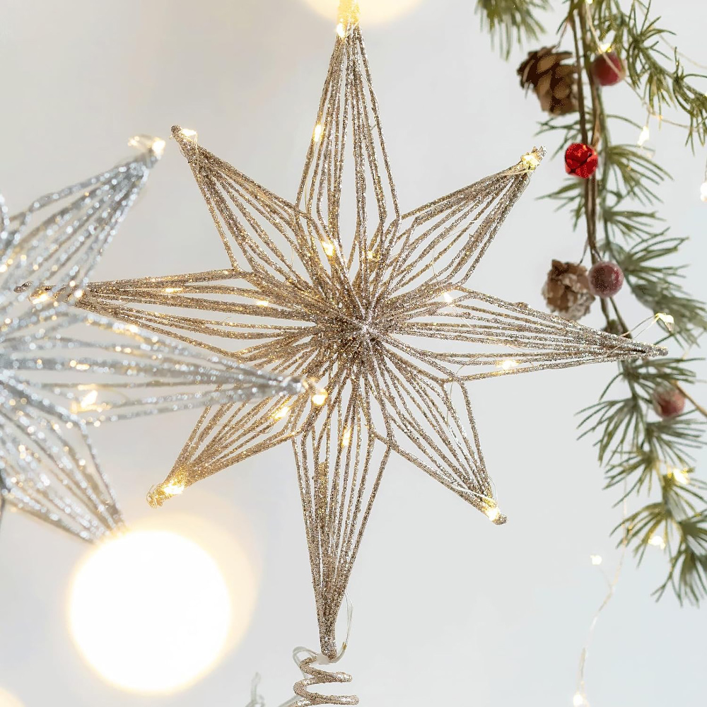 Star Tree Topper - 30cm LED スター クリスマスツリー トップピース ストリングライト付き