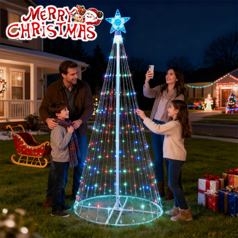 Star Tree Topper - ソーラー式LED滝型ストリングライト クリスマスツリー飾り 五芒星滝デザイン 屋外ガーデンデコレーション