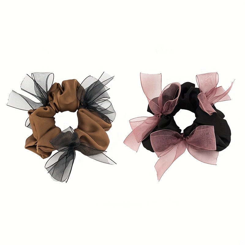 Ribbon Bow Gift - オーガンザ織りリボンサテンシュシュ、秋冬新作のヘアゴム、ボリュームを加える高級大人用ヘアアクセサリー、ポニーテールクリップ、エレガントなヘアゴム、サテンリボン、上質な素材、彼女へのギフト、ファッションアクセサリー