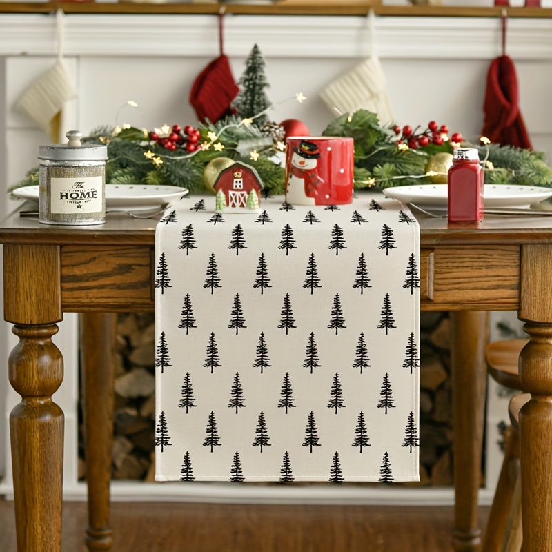 Christmas Table Runner - シンプルなクリスマスツリーテーブルランナー、流行のホットアイテム、ホリデーデコレーション、リネン生地、パーティー、日常使い