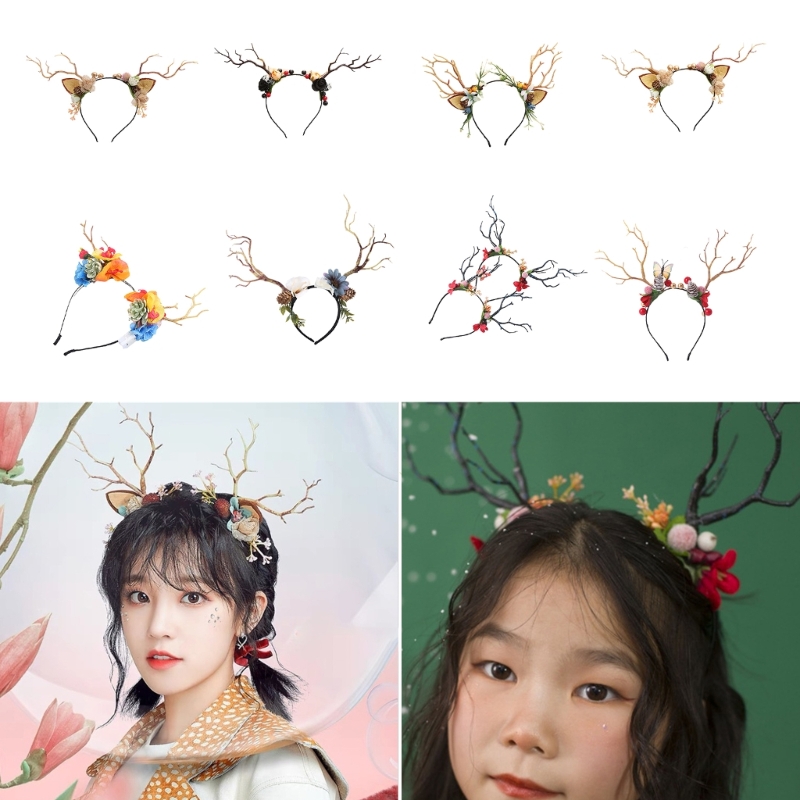 Reindeer Antlers Headband - ブランチ トナカイの角の形のヘアフープ 大人のライブ ブロードキャスト クリスマス ヘッドバンド