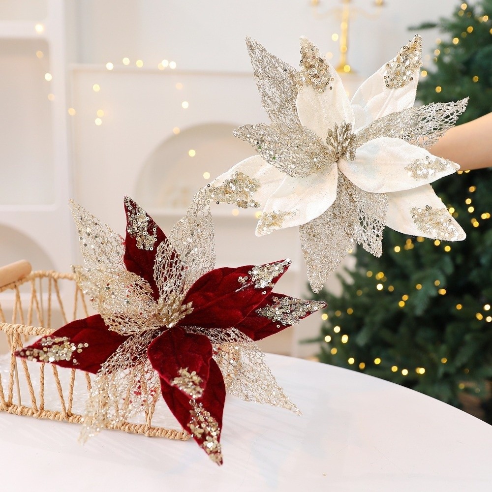 Christmas Wreath Fake - 29cmの人工クリスマスフラワーベルベットシミュレーションクリスマスツリーリースリアルな手作りクリスマスツリーオーナメント