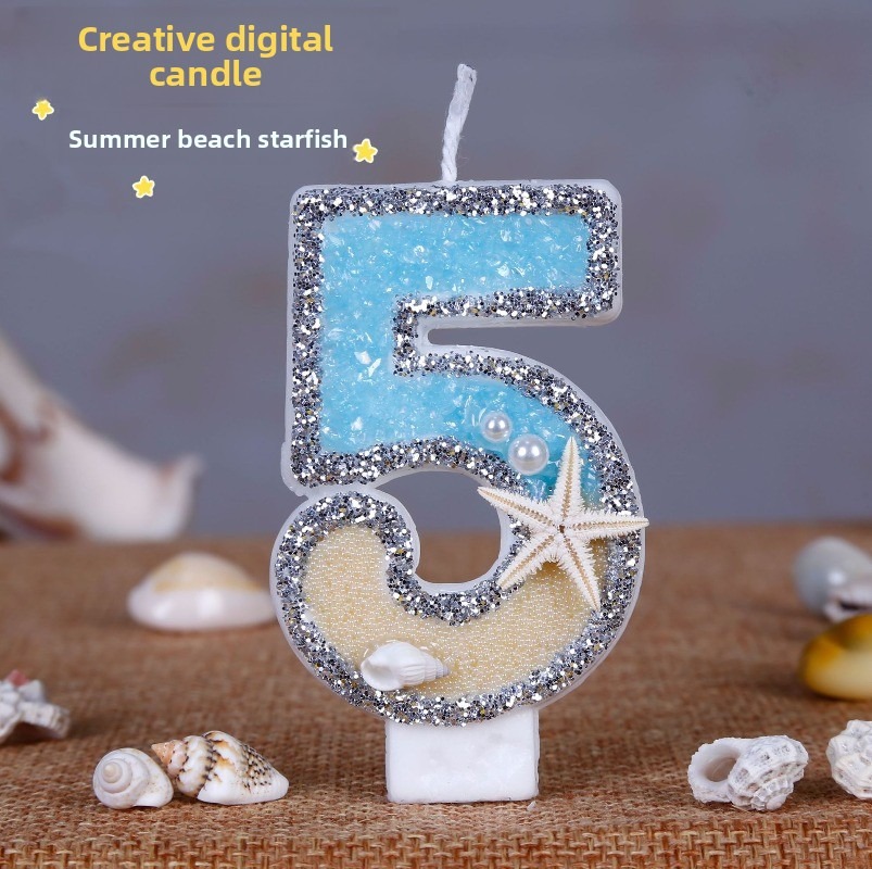 Holiday Candle Set - ビーチスターフィッシュナンバーバースデーキャンドル 0-9 夏の海をテーマにしたケーキトッパーキャンドル 子供 大人 誕生日パーティー