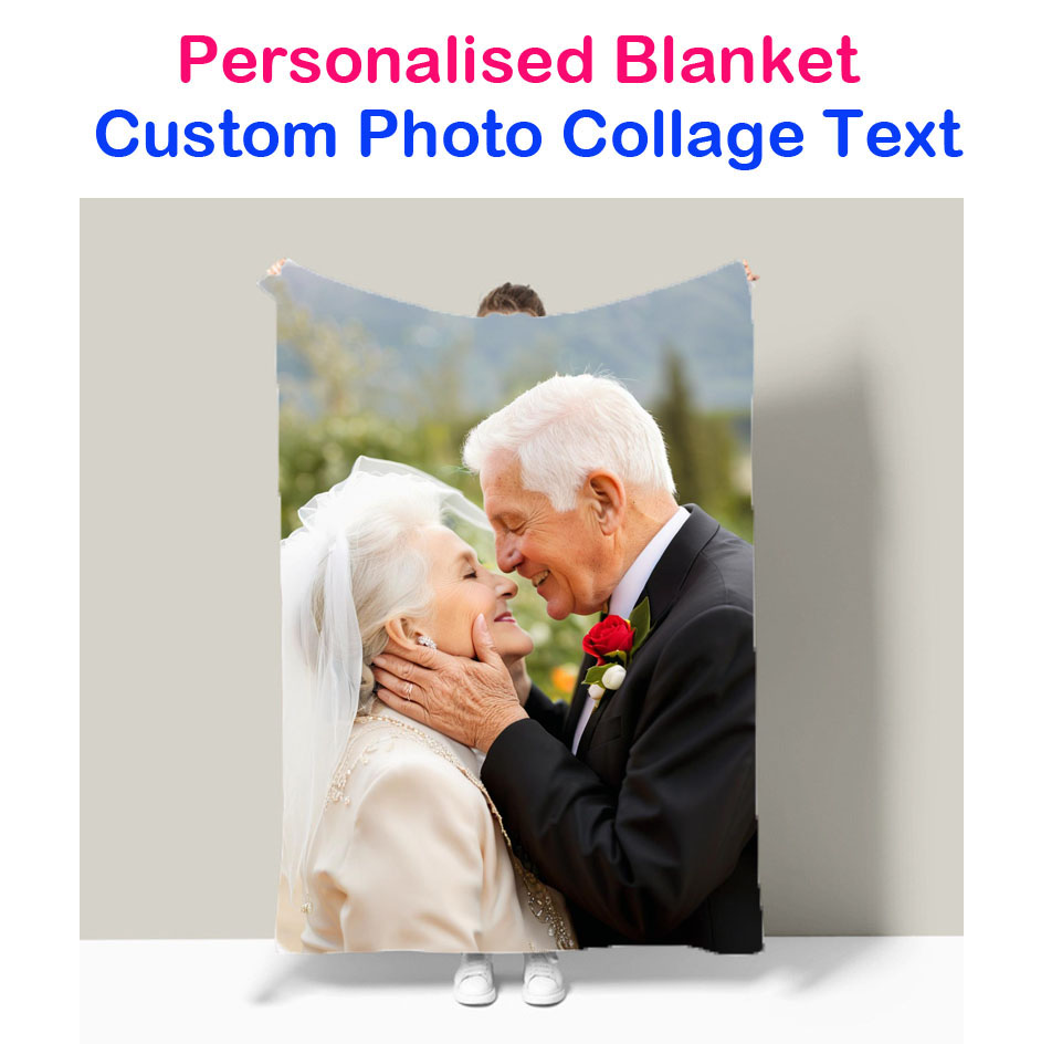 Christmas Throw Blanket - カスタマイズ可能なフランネルソファスローブランケット、結婚写真のコラージュ入り、パーソナライズされたベッドスプレッドブランケット、クリスマス誕生日プレゼント