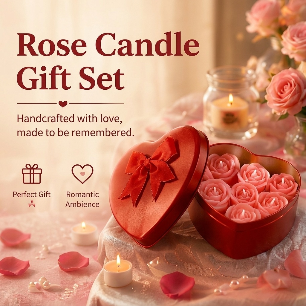 Holiday Candle Set - バラの形をしたソイワックスキャンドル6個セット、ロマンチックな雰囲気の装飾、家の装飾やリラックスに最適、バレンタインデーギフトボックス、クリスマス