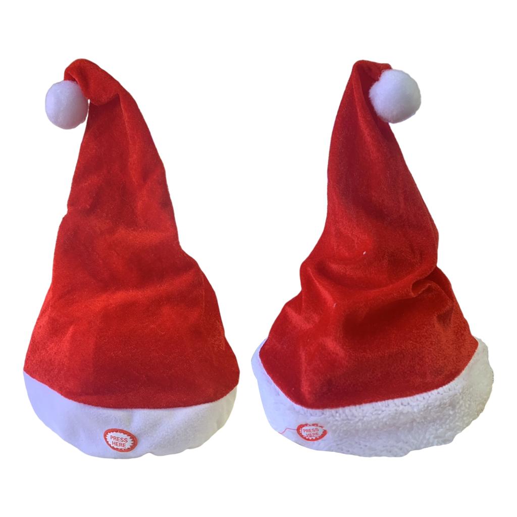 Santa Hat Plush - 大人のための歌手ダンス帽子、音楽スイング帽子、赤と白のぬいぐるみ、クリスマスの休日の装飾