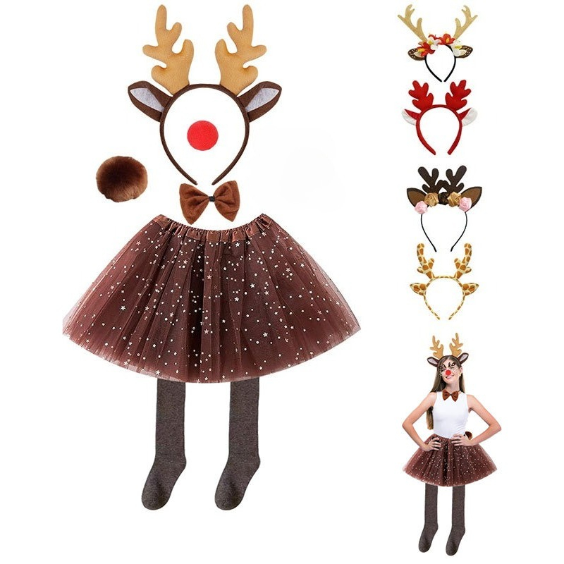 Reindeer Antlers Headband - トナカイコスチュームセット チュチュスカート 蝶ネクタイ付き 鹿の角ヘッドバンド ハロウィン クリスマス