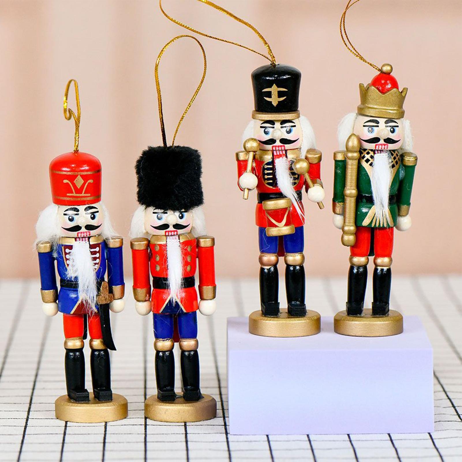 Nutcracker Figurine - くるみ割り人形クリスマスオーナメント木製くるみ割り人形兵士4個木製置物クリスマスツリーの飾り棚テーブル用オーナメント