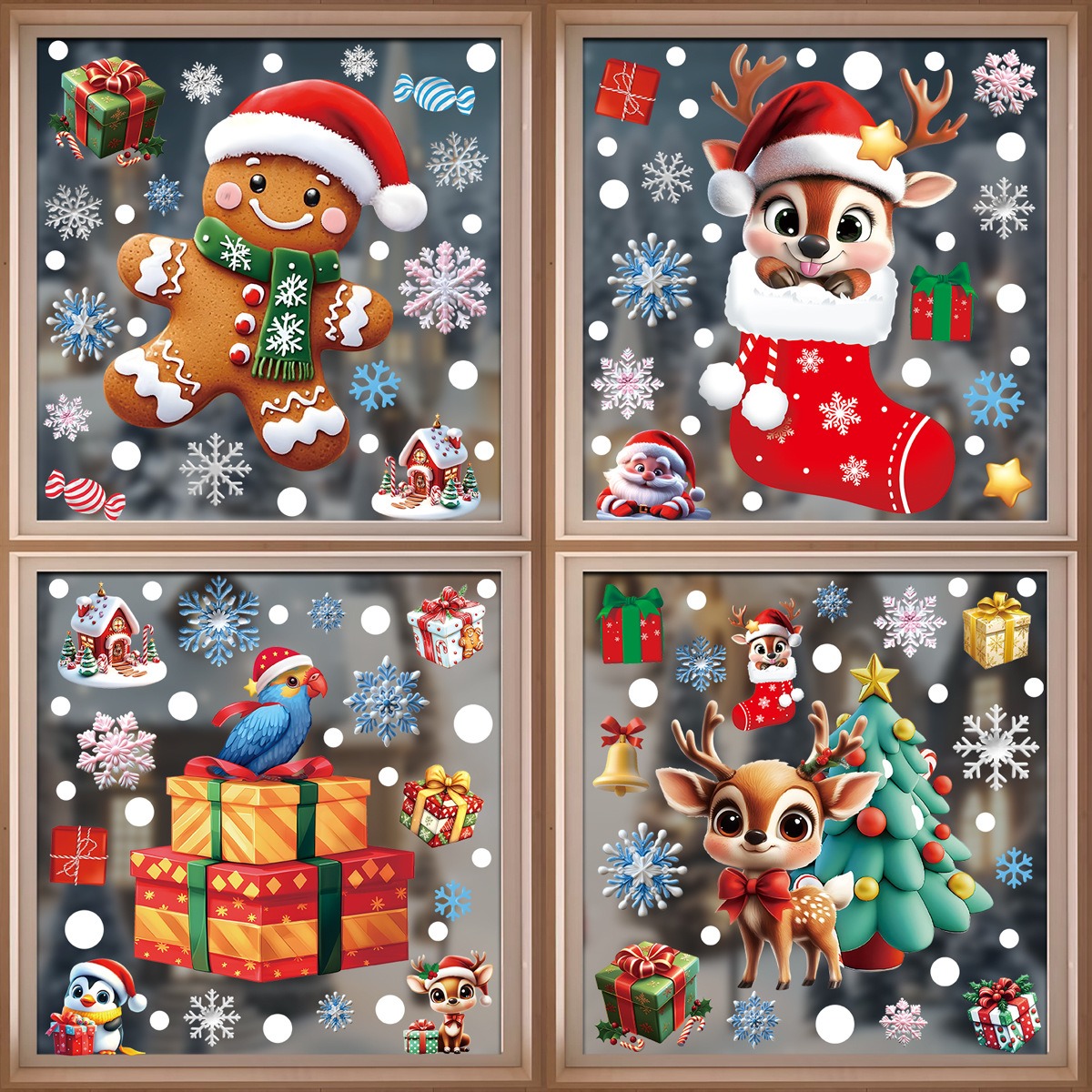 Snowflake Window Decal - クリスマスウィンドウステッカー ジンジャーブレッドマン サンタクロース 雪だるま 雪の結晶 クリスマスステッカー