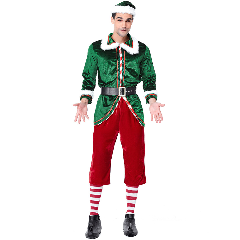 Elf Costume Christmas - サンタクロースの衣装女性男性クリスマスエルフドレスユニセックスパーティー衣装大人のスーツクリスマスステージパフォーマンスお祝いロールプレイウェア