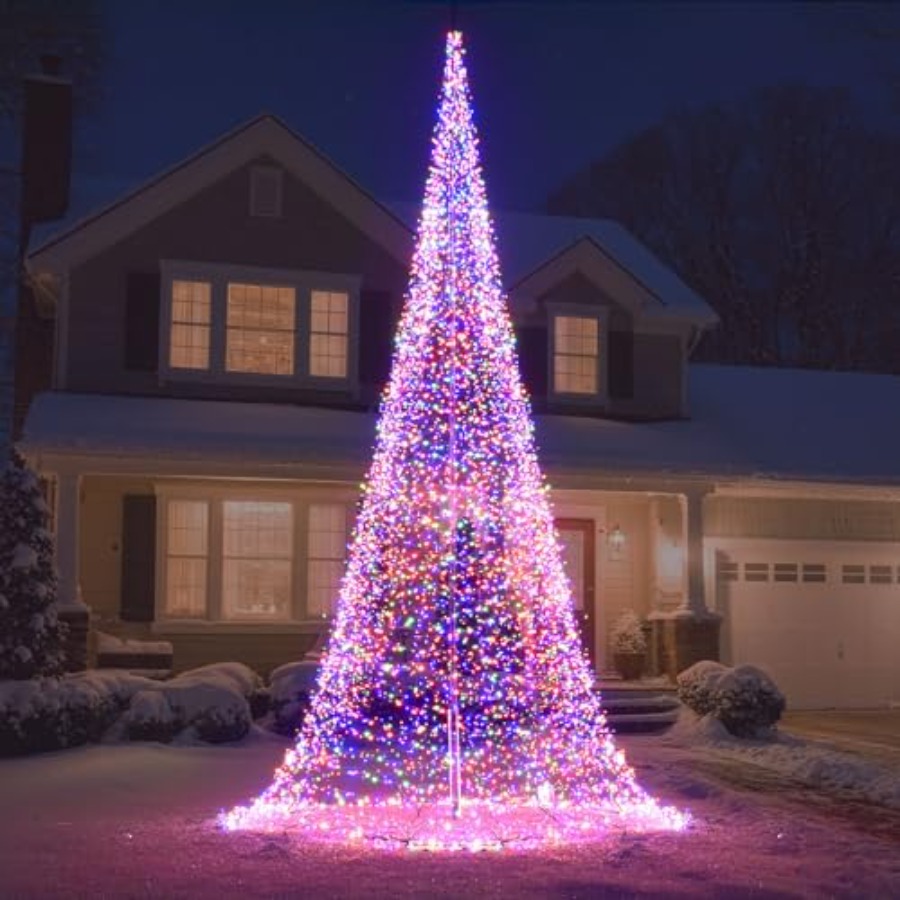 Christmas Lights Outdoor - 屋外用旗竿LEDクリスマスツリー 33フィート 8400球 マルチカラー 防水ライト スチールフレーム