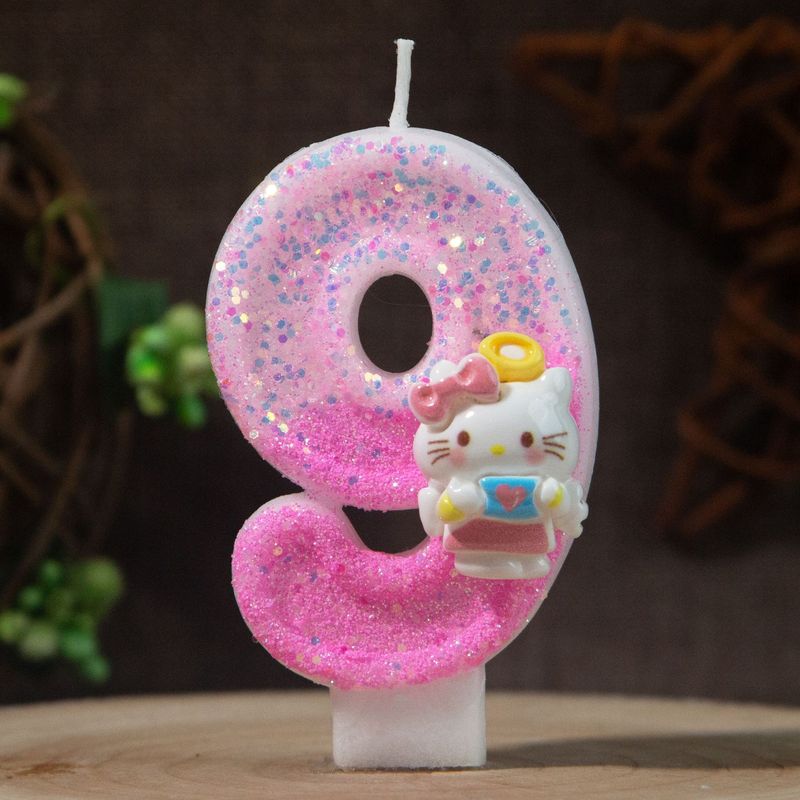 Holiday Candle Set - ハローキティ 0-9 数字バースデーキャンドル ピンクの漫画風ケーキトッパーデコレーション 学生の誕生日パーティー用品