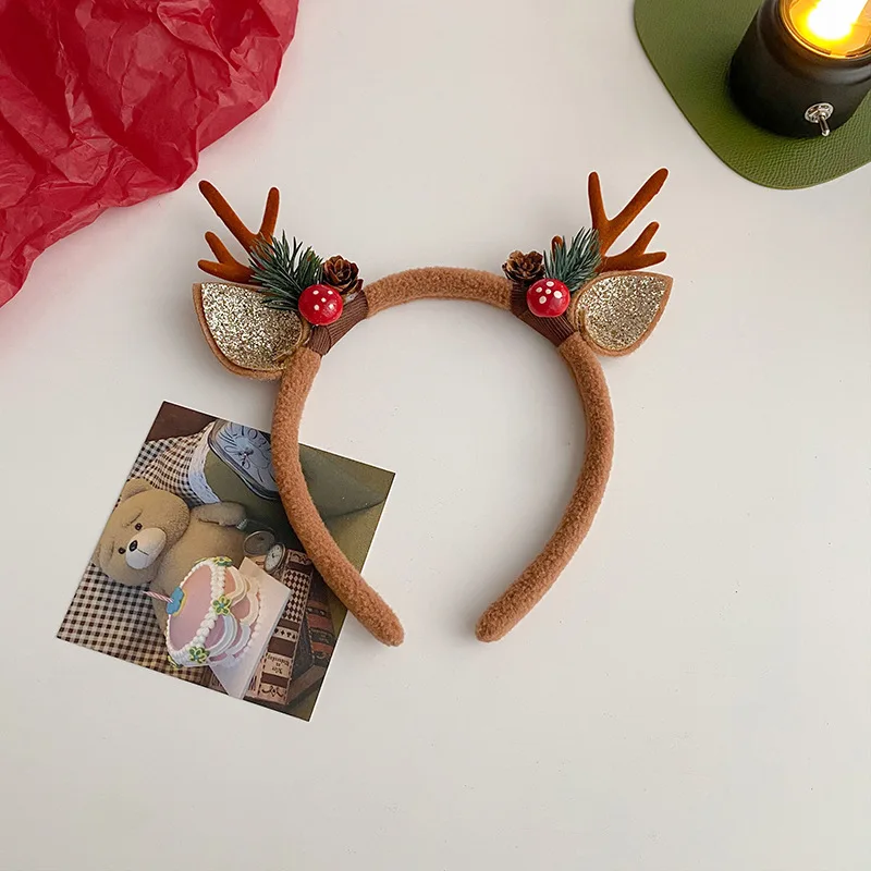 Reindeer Antlers Headband - クリスマスヘッドバンドトナカイ角ホーンフラワーヘアバンドクラスプ帽子子供大人新年ナヴィダードパーティーハロウィンコスプレ