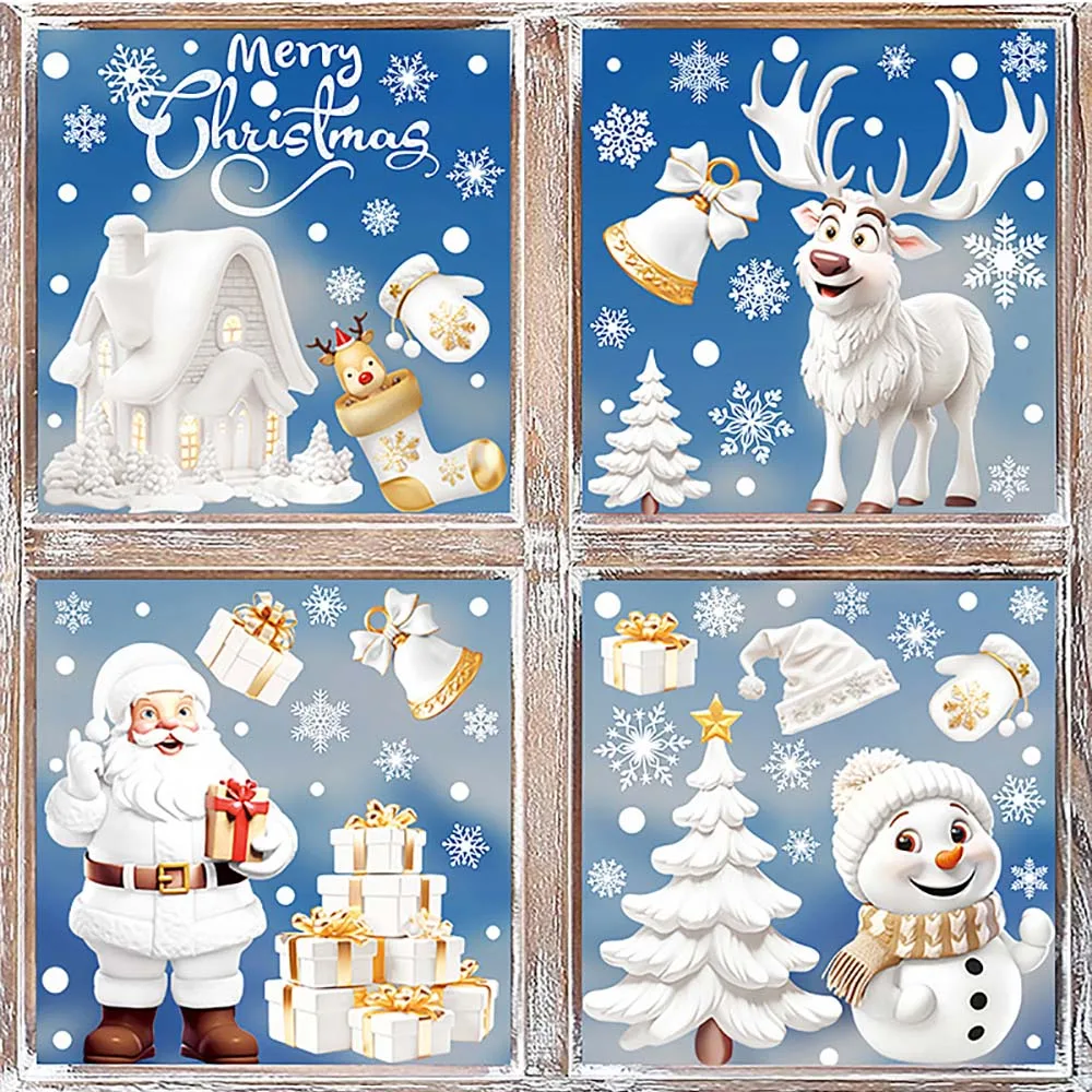 Snowflake Window Decal - 家の装飾のためのクリスマスウィンドウステッカー、クリスマスツリー、家、雪片、ガラスデカール、メリークリスマスギフト、ノエル、1セットあたり9個、2025
