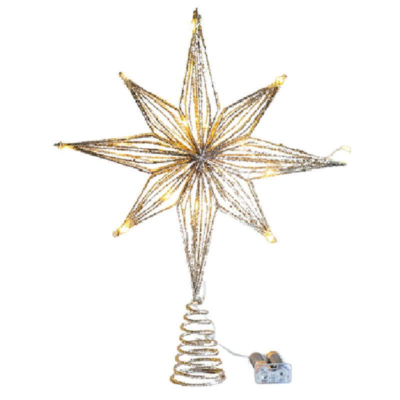 Star Tree Topper - スターLEDクリスマスツリーオーナメントトッパー、ホームランプ、ツリーライト、シルバー、8先の尖った星、装飾