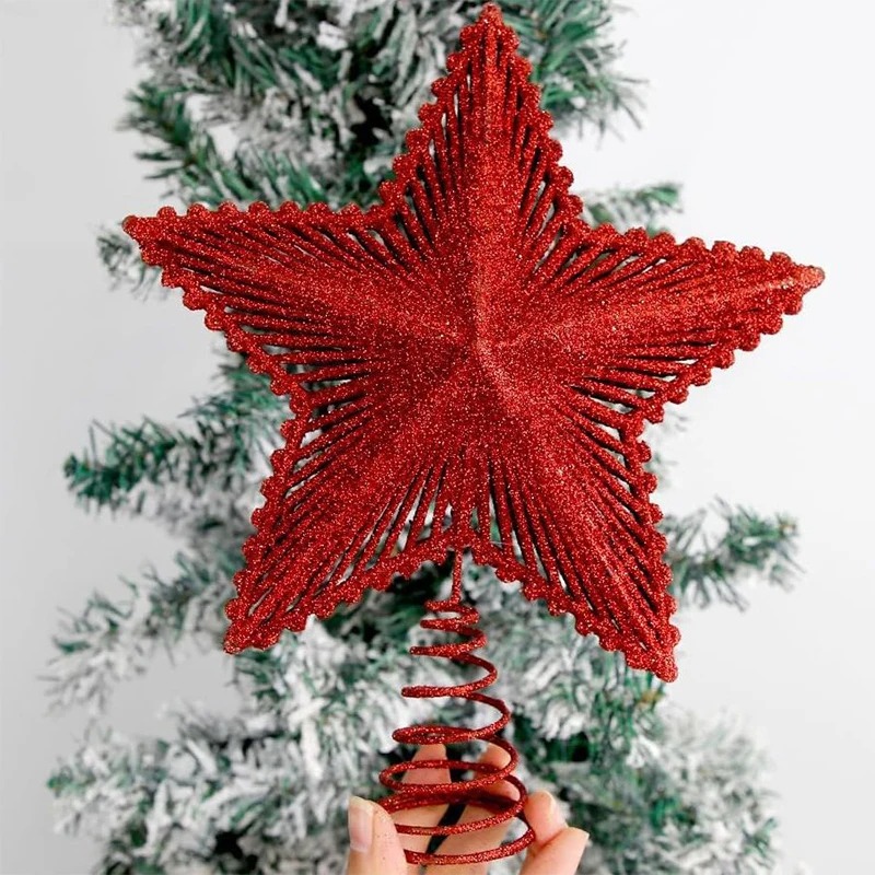 25 センチメートルレッドグリッタークリスマスツリートッパー - Star Tree Topper のレビューと価格