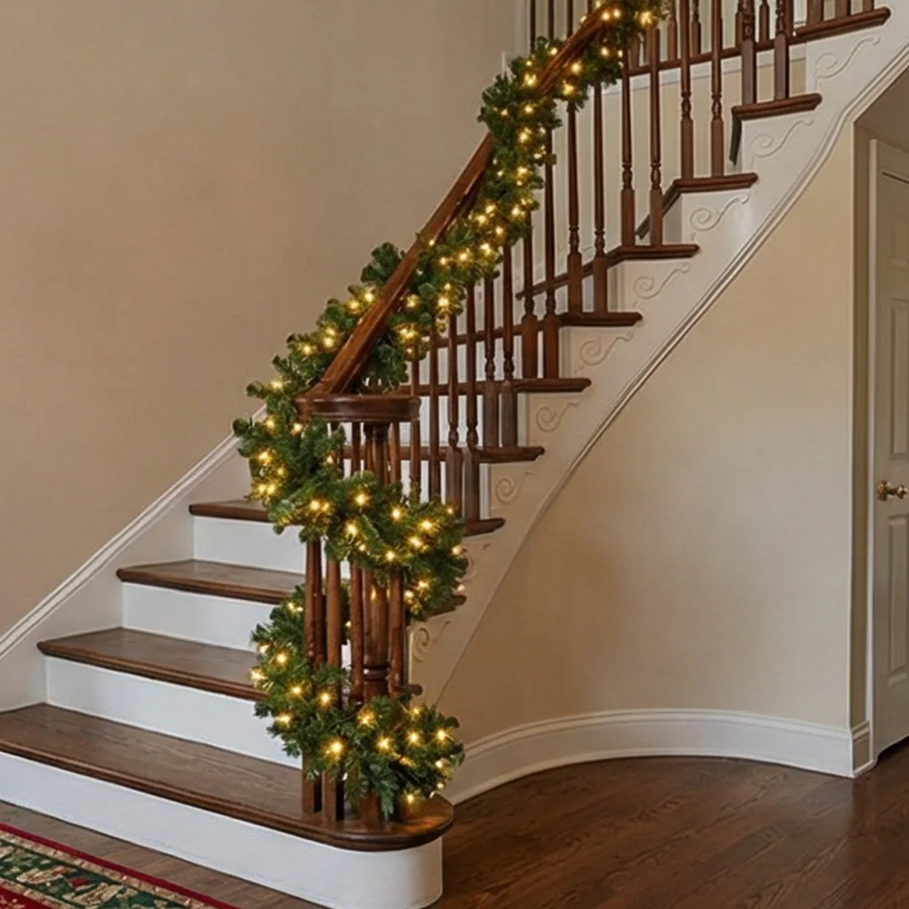2.7M 人工グリーンクリスマスガーランドリース、LED松の - Christmas Wreath Fake のレビューと価格