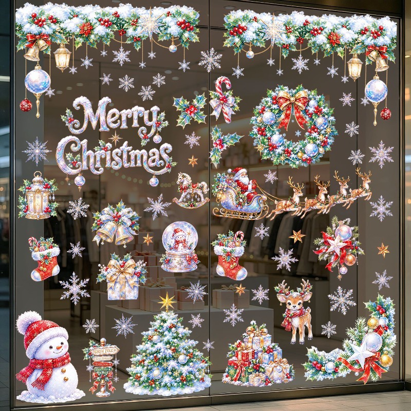 9枚セット クリスマス静電ウィンドウクリング サンタ 雪だる - Snowflake Window Decal のレビューと価格