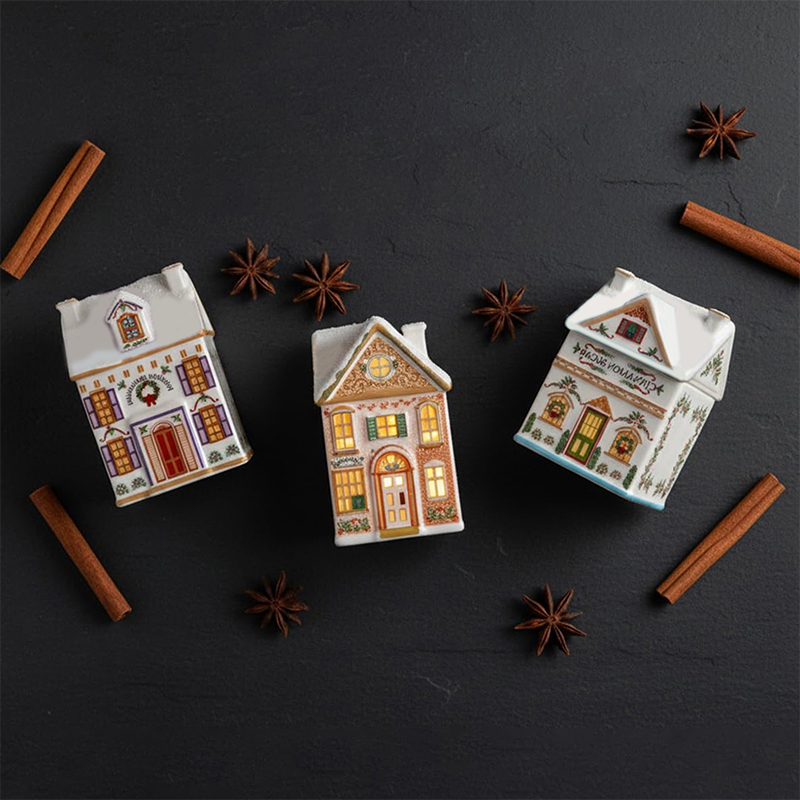 ホリデービレッジスパイスハウスセット、ミニクリスマスジンジャ - Holiday Candle Set のレビューと価格