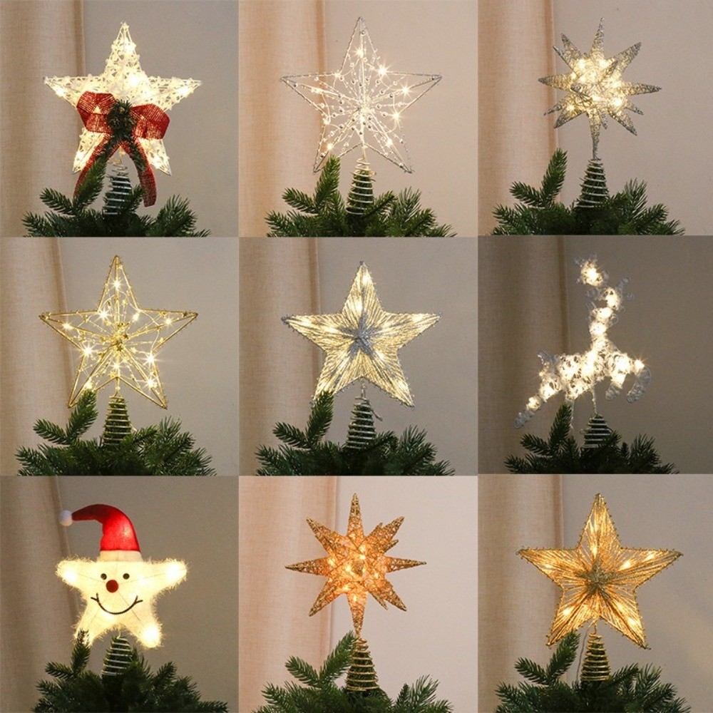 3Dグリッタースタークリスマスツリートッパー鉄製中空雪片クリ - Star Tree Topper のレビューと価格