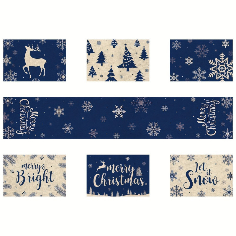 7点セットのクリスマスプレースマットとテーブルランナーセット - Christmas Table Runner のレビューと価格