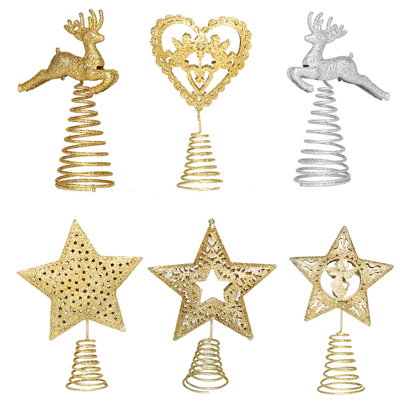 クリスマスツリートップスター装飾、銀色の金のキラキラ、愛の鹿 - Star Tree Topper のレビューと価格