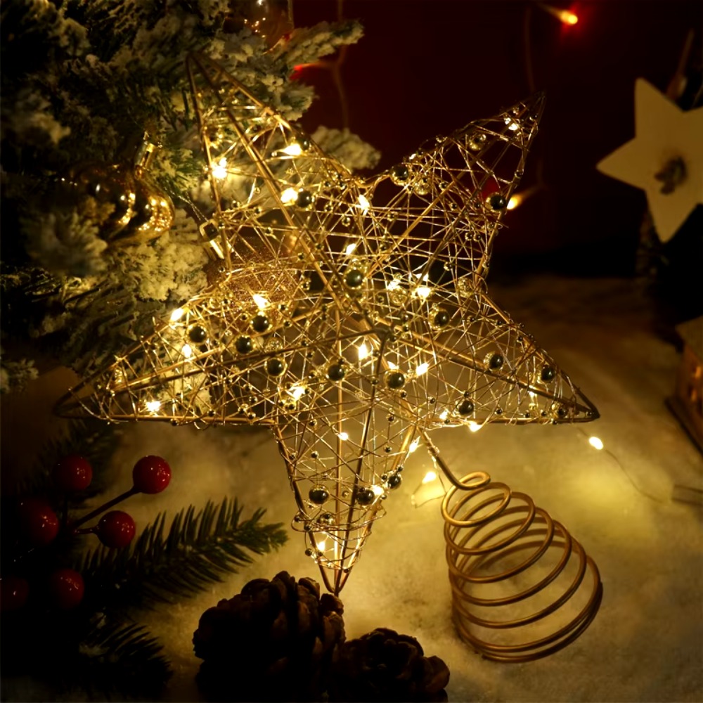 ゴールド/シルバー LED クリスマスツリートッパースターグ - Star Tree Topper のレビューと価格