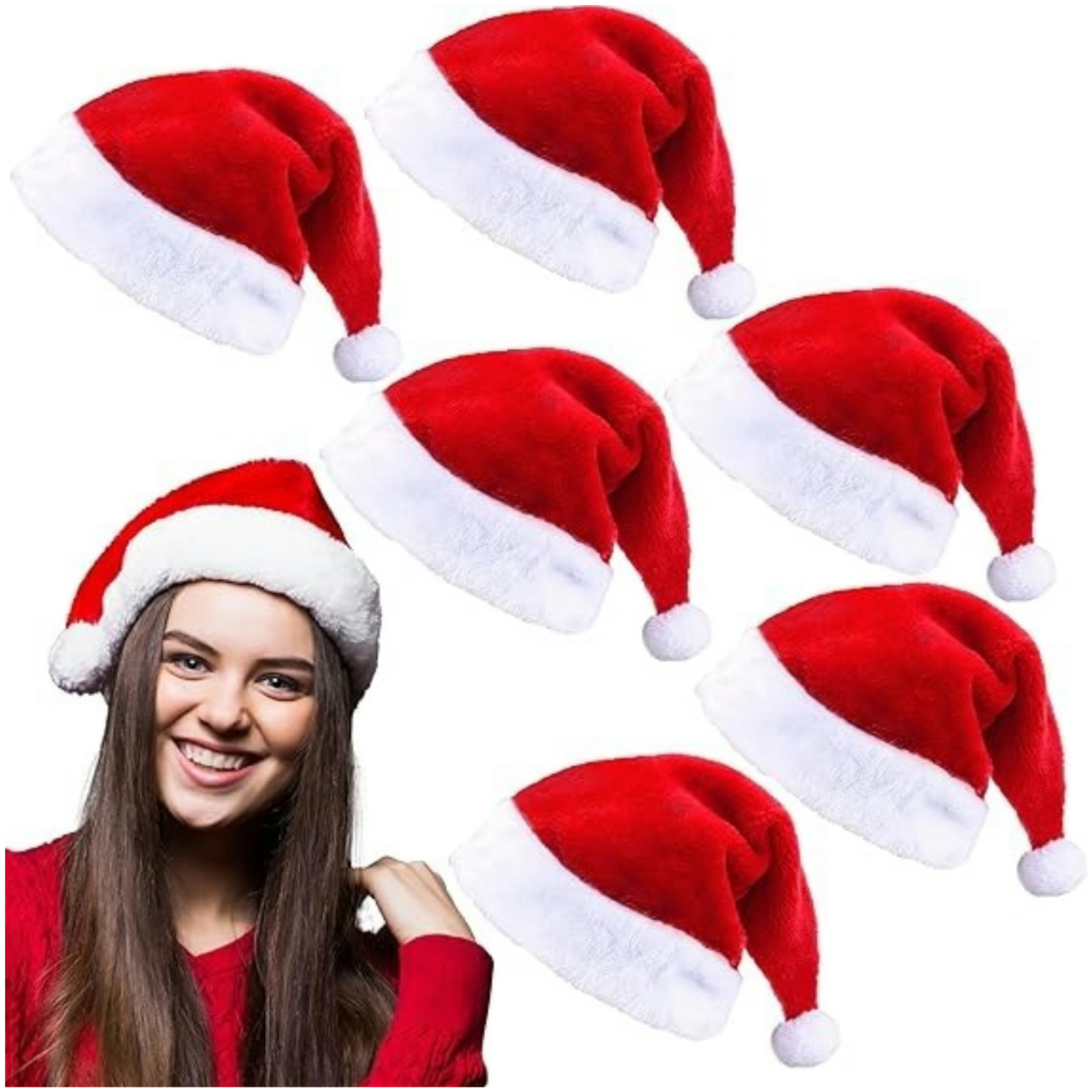 ふわふわの赤いサンタ帽子セット ぬいぐるみのつばとライナー付 - Santa Hat Plush のレビューと価格