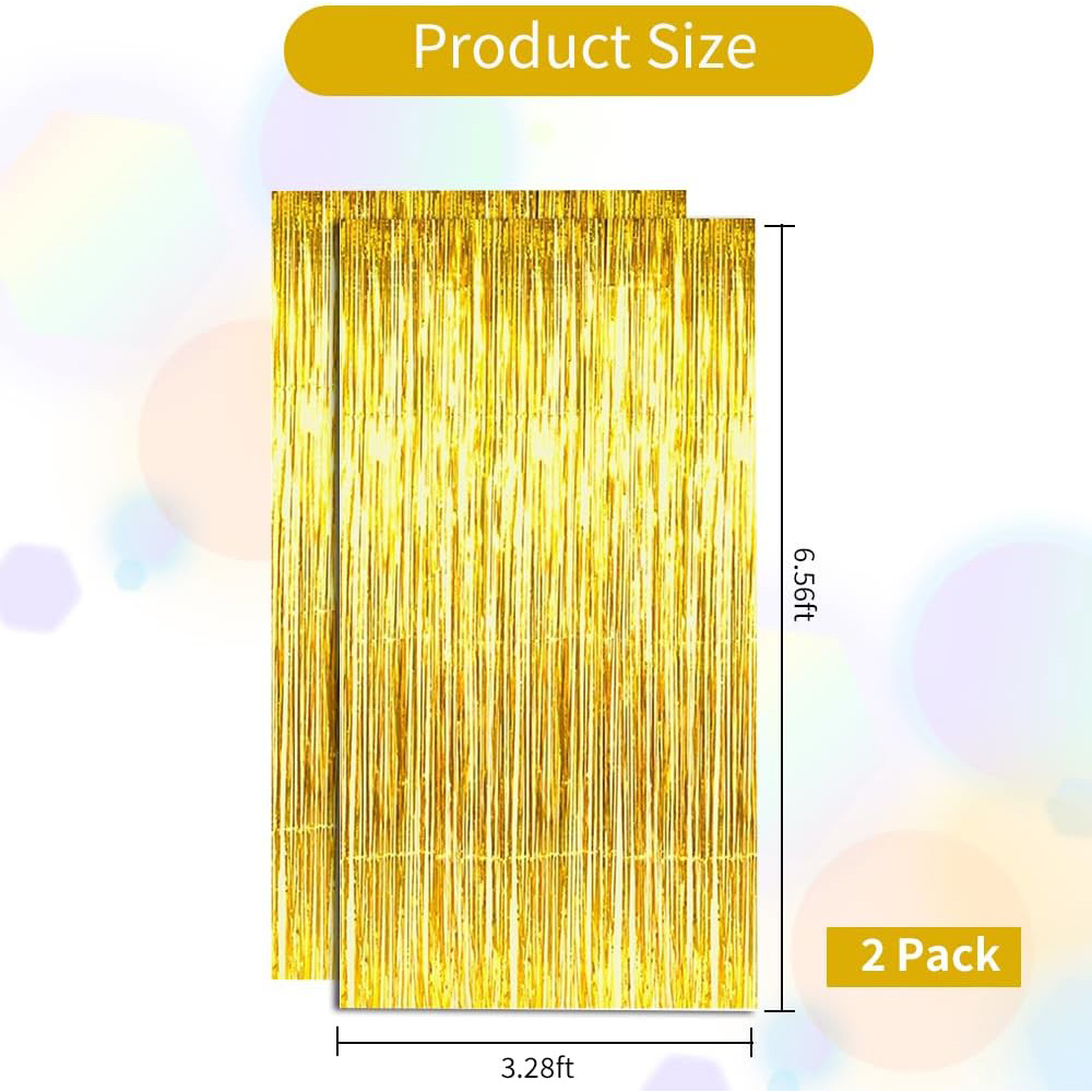 2パック ゴールドメタリックフォイルティンセルフリンジカーテ - Tinsel Garland Decoration のレビューと価格