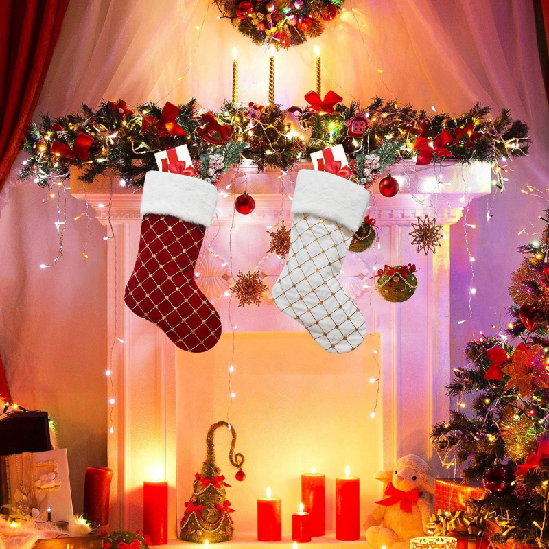 クリスマスストッキング ソフトフェイクファー チェック柄 暖 - Christmas Stocking Hanging のレビューと価格