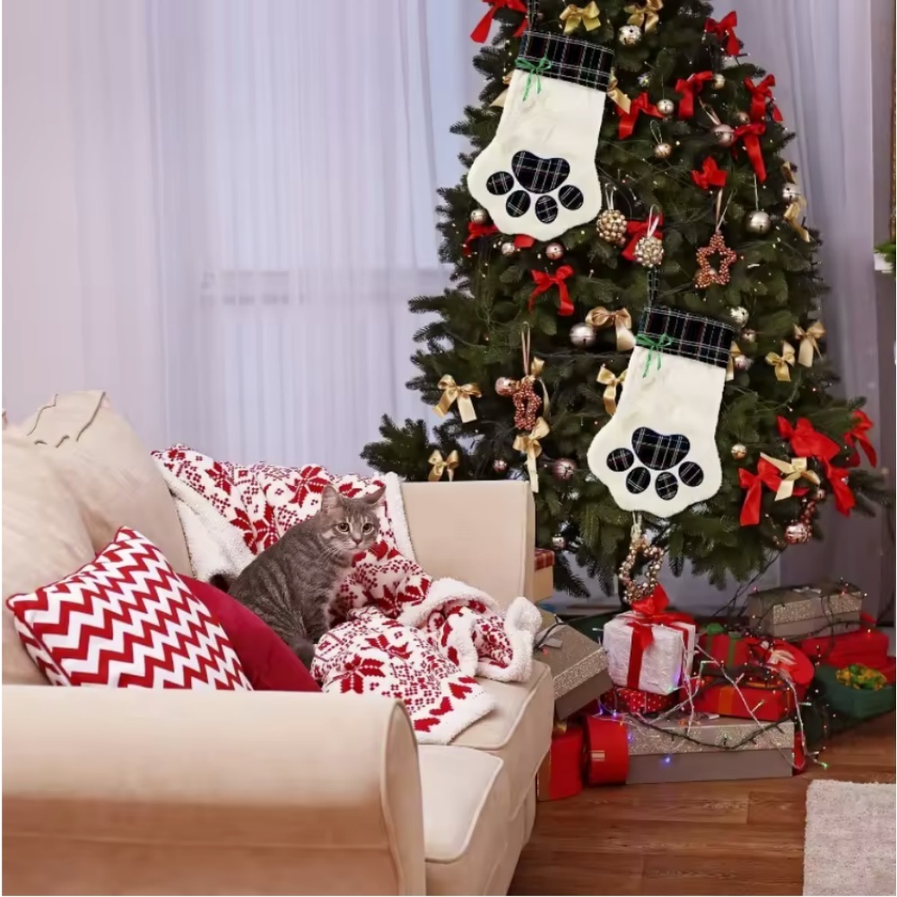 クリスマスソックス 新年飾り バッファローチェック柄 ペット - Christmas Stocking Hanging のレビューと価格