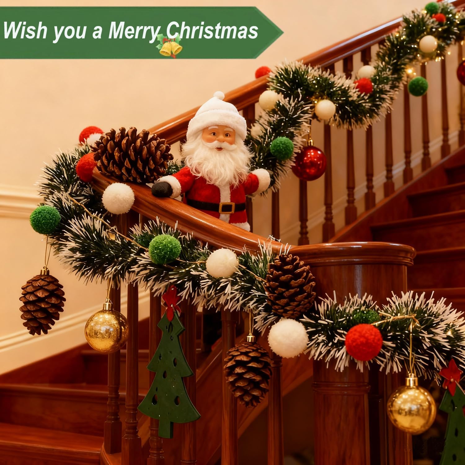 グリーンホワイトスノークリスマスティンセルガーランドデコレー - Tinsel Garland Decoration のレビューと価格