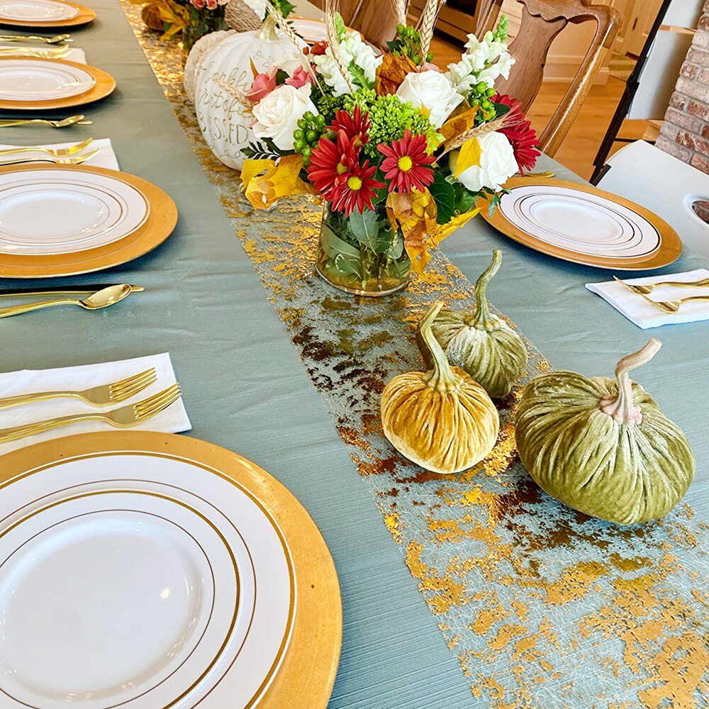 キラキラメタリックゴールド薄いテーブルランナーゴールド/シル - Christmas Table Runner のレビューと価格