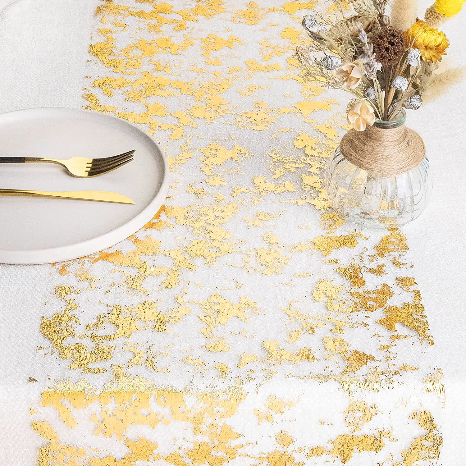 キラキラメタリックゴールド薄いテーブルランナーゴールド/シル - Christmas Table Runner のレビューと価格