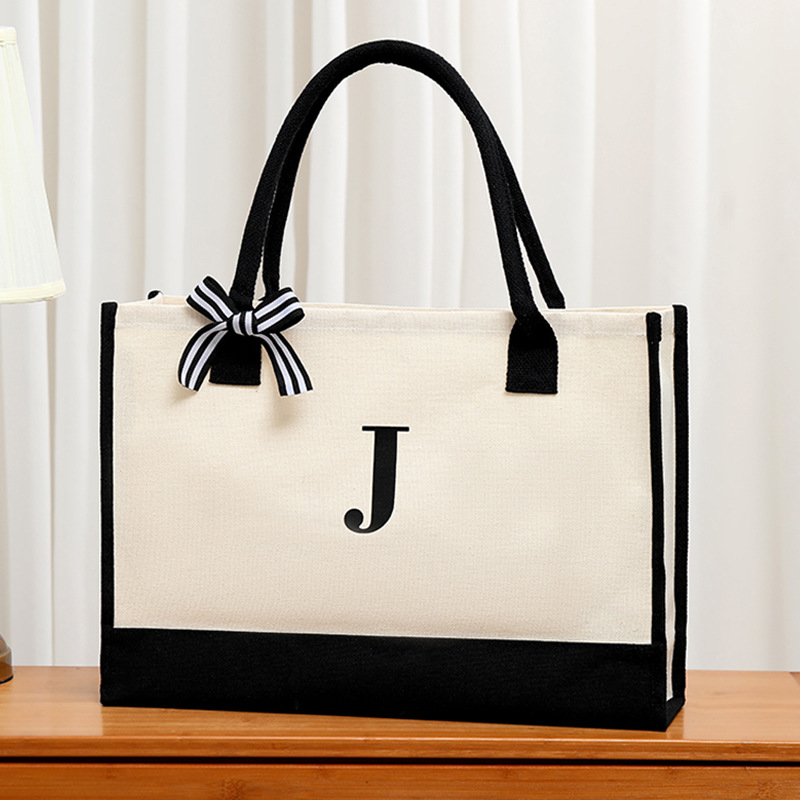 シンプルなキャンバスレタートートバッグ女性のための大容量リボ - Ribbon Bow Gift のレビューと価格