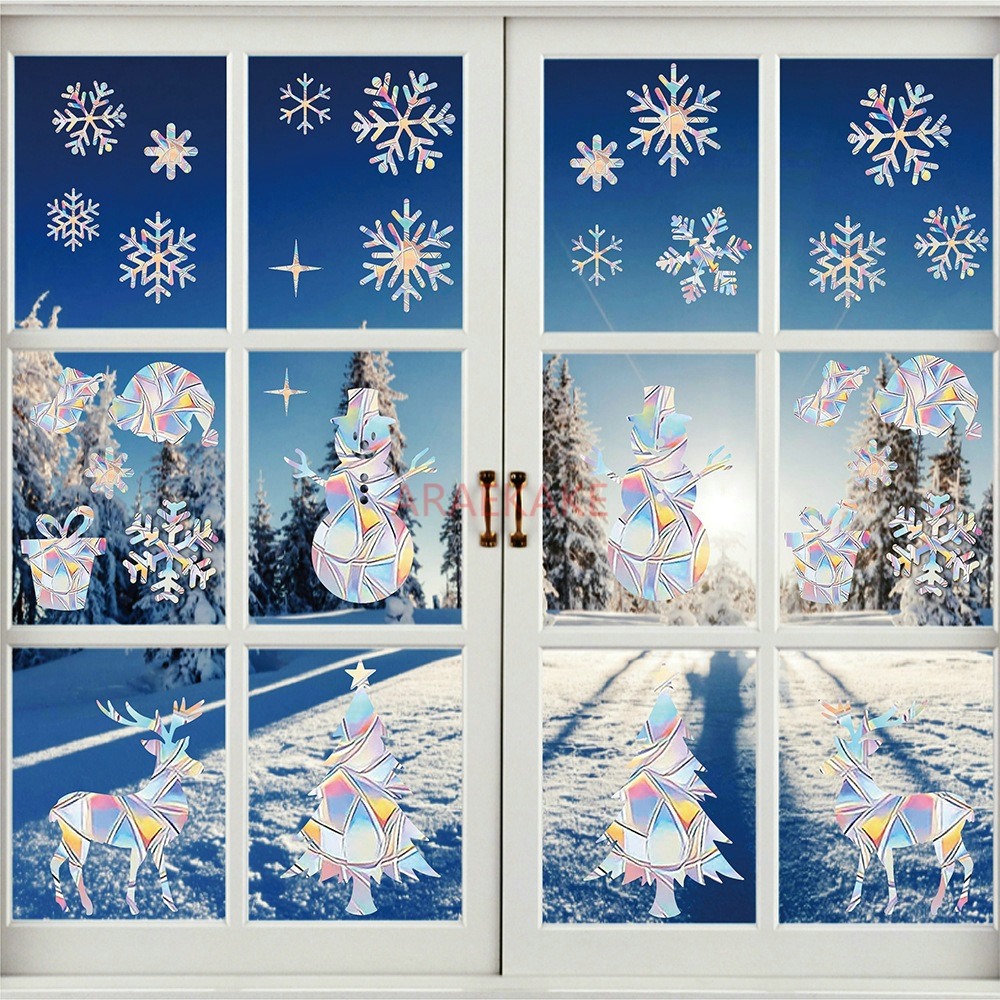 クリスマス静電気ウィンドウガラスステッカー2セット クリスマ - Snowflake Window Decal のレビューと価格