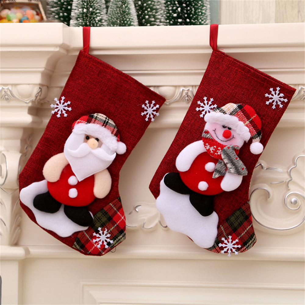 リネンクリスマスストッキングギフトバッグデコレーションサンタ - Christmas Stocking Hanging のレビューと価格