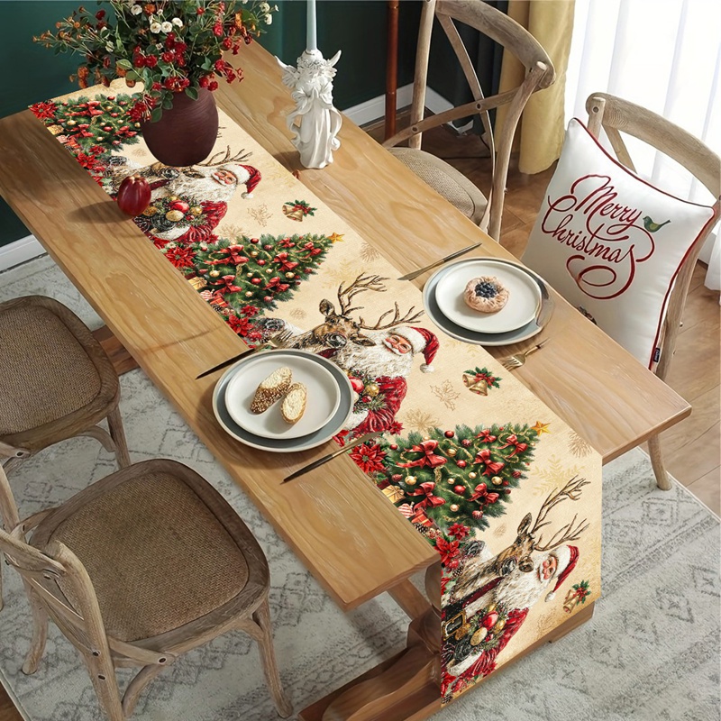 ヴィンテージクリスマステーブルランナーレトロサンタクローステ - Christmas Table Runner のレビューと価格