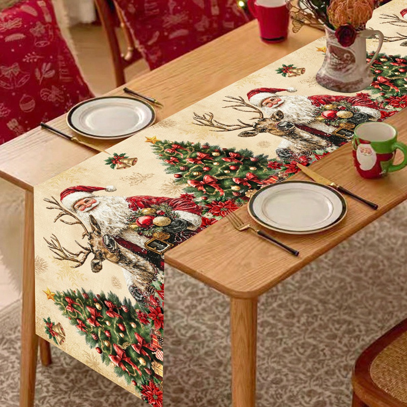 ヴィンテージクリスマステーブルランナーレトロサンタクローステ - Christmas Table Runner のレビューと価格
