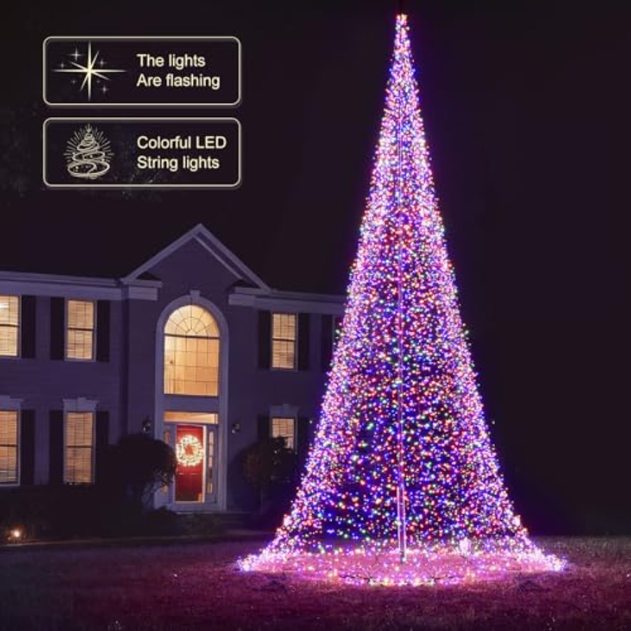 屋外用旗竿LEDクリスマスツリー 33フィート 8400球  - Christmas Lights Outdoor のレビューと価格