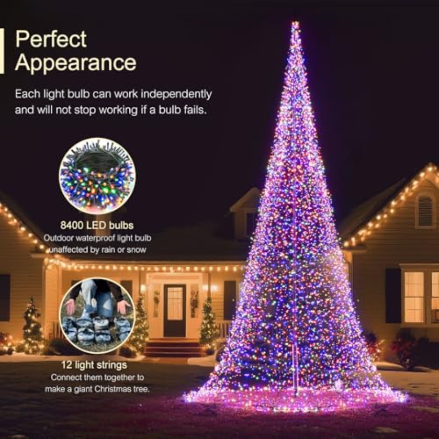 屋外用旗竿LEDクリスマスツリー 33フィート 8400球  - Christmas Lights Outdoor のレビューと価格