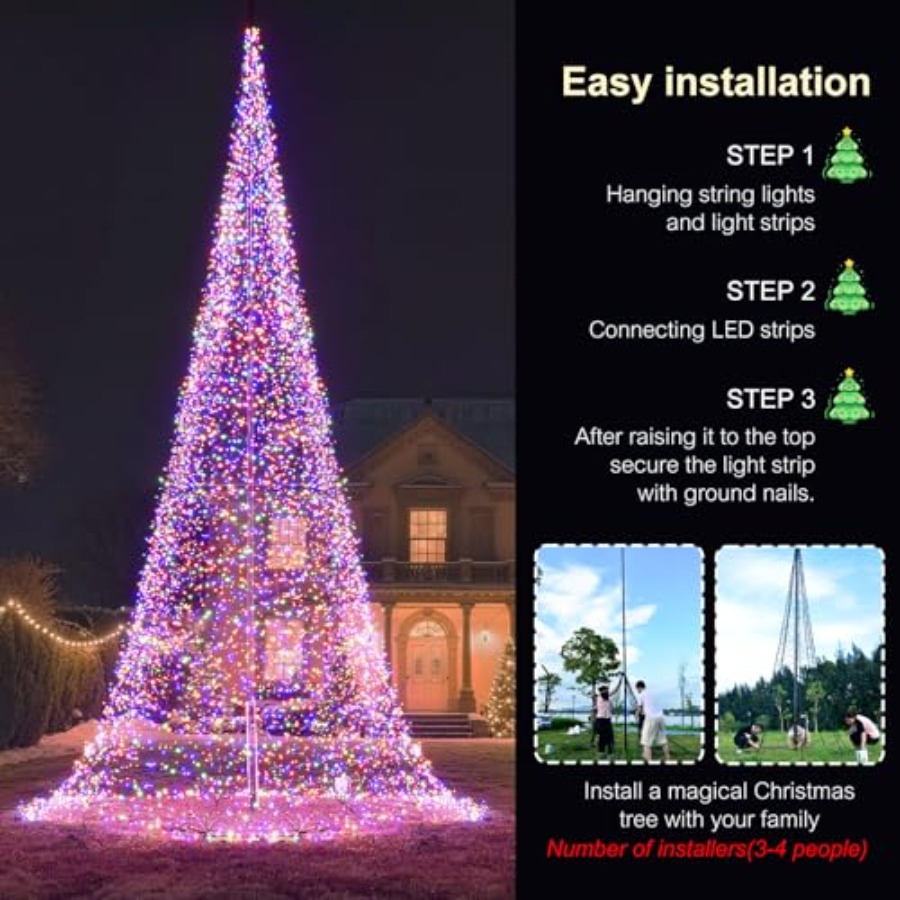 屋外用旗竿LEDクリスマスツリー 33フィート 8400球  - Christmas Lights Outdoor のレビューと価格