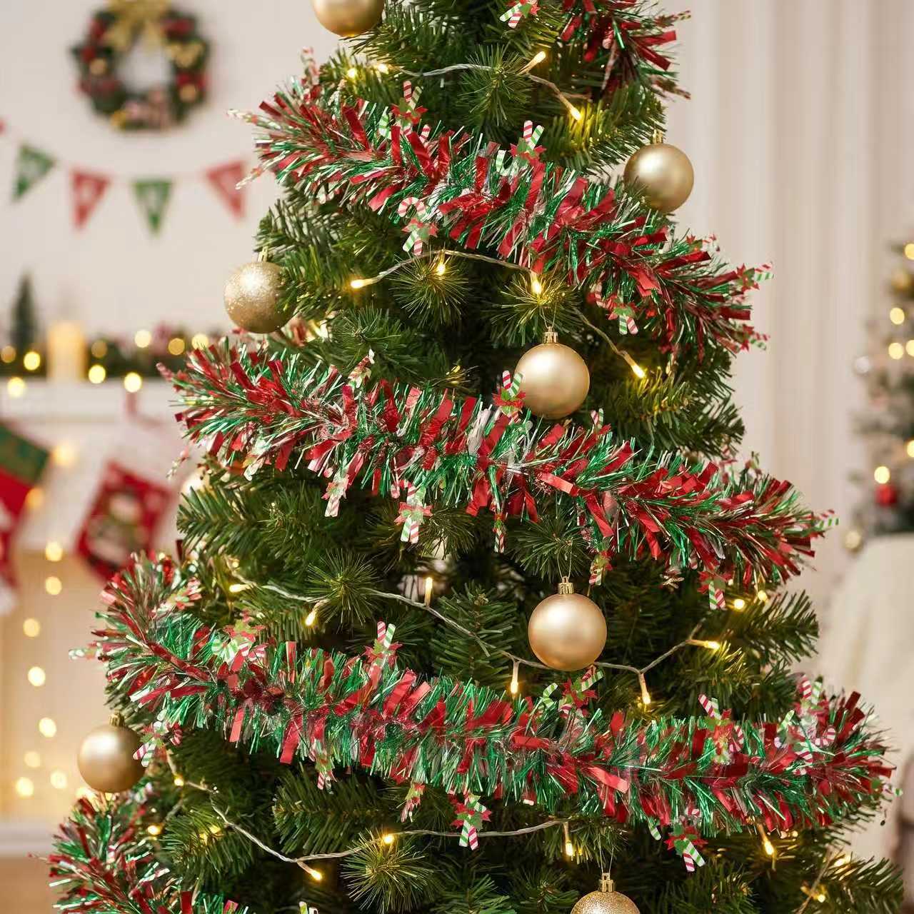 2M クリスマスティンセルガーランド 虹色の赤緑メタリックテ - Tinsel Garland Decoration のレビューと価格