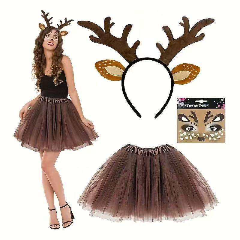 トナカイコスチュームセット 角付きヘッドバンドと尻尾 ブラウ - Reindeer Antlers Headband のレビューと価格