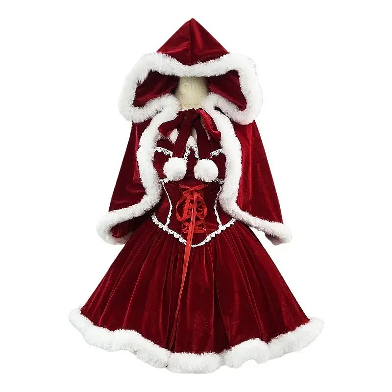 新年の赤いドレス、マント、コスプレ、プラスサイズの服、ケープ - Elf Costume Christmas のレビューと価格