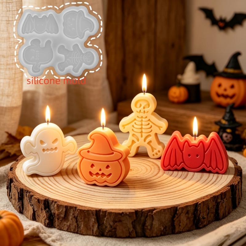 4つの空洞を持つシリコン樹脂型セット。DIY粘土の幽霊、カボ - Holiday Candle Set のレビューと価格